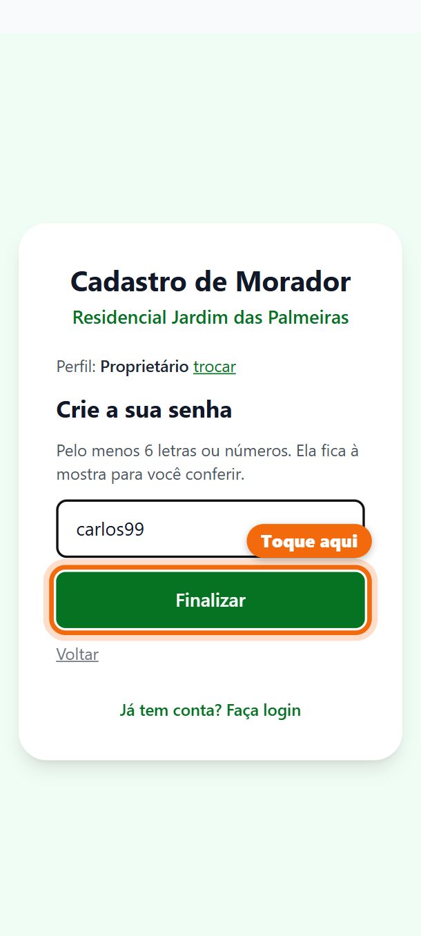 Passo 7: Cria a senha e toca em Finalizar.