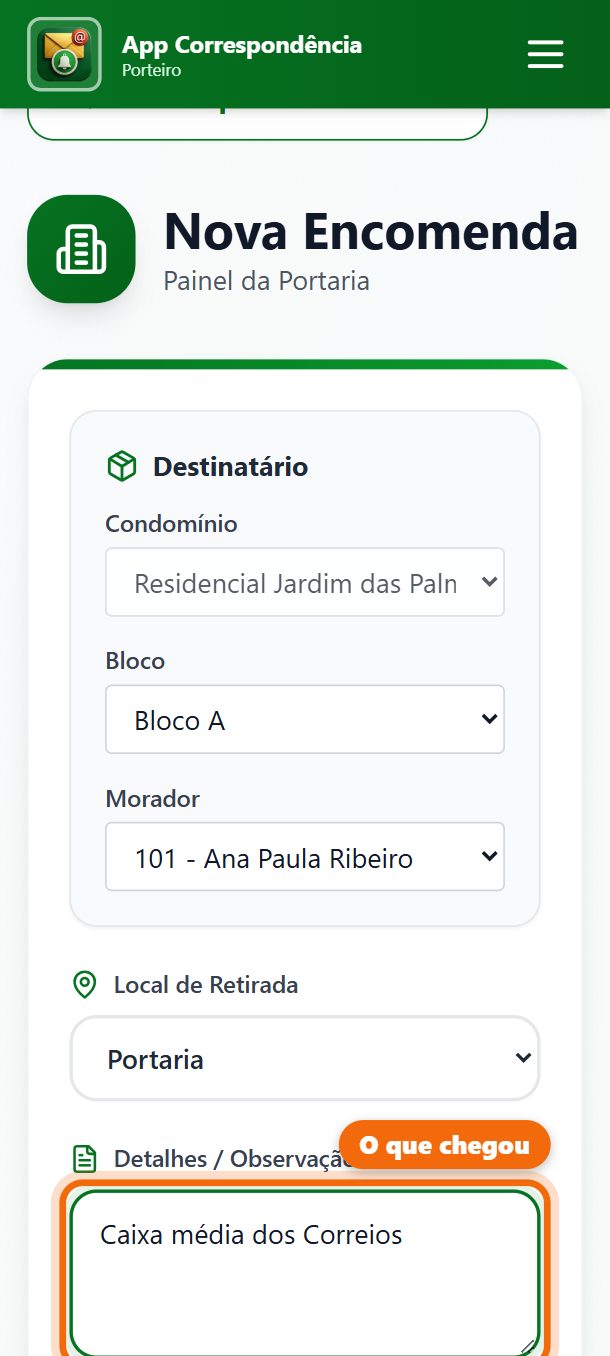 Passo 3: Escreva o que chegou. Exemplo: Caixa média dos Correios. Se quiser, tire uma foto logo abaixo.